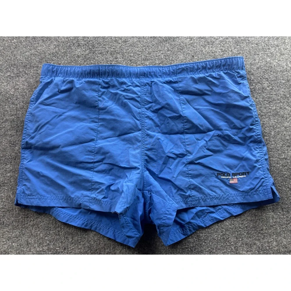 Polo Sport Swim Trunks Mens Size Medium Blue Vintage Nylon Mesh Lined Shorts